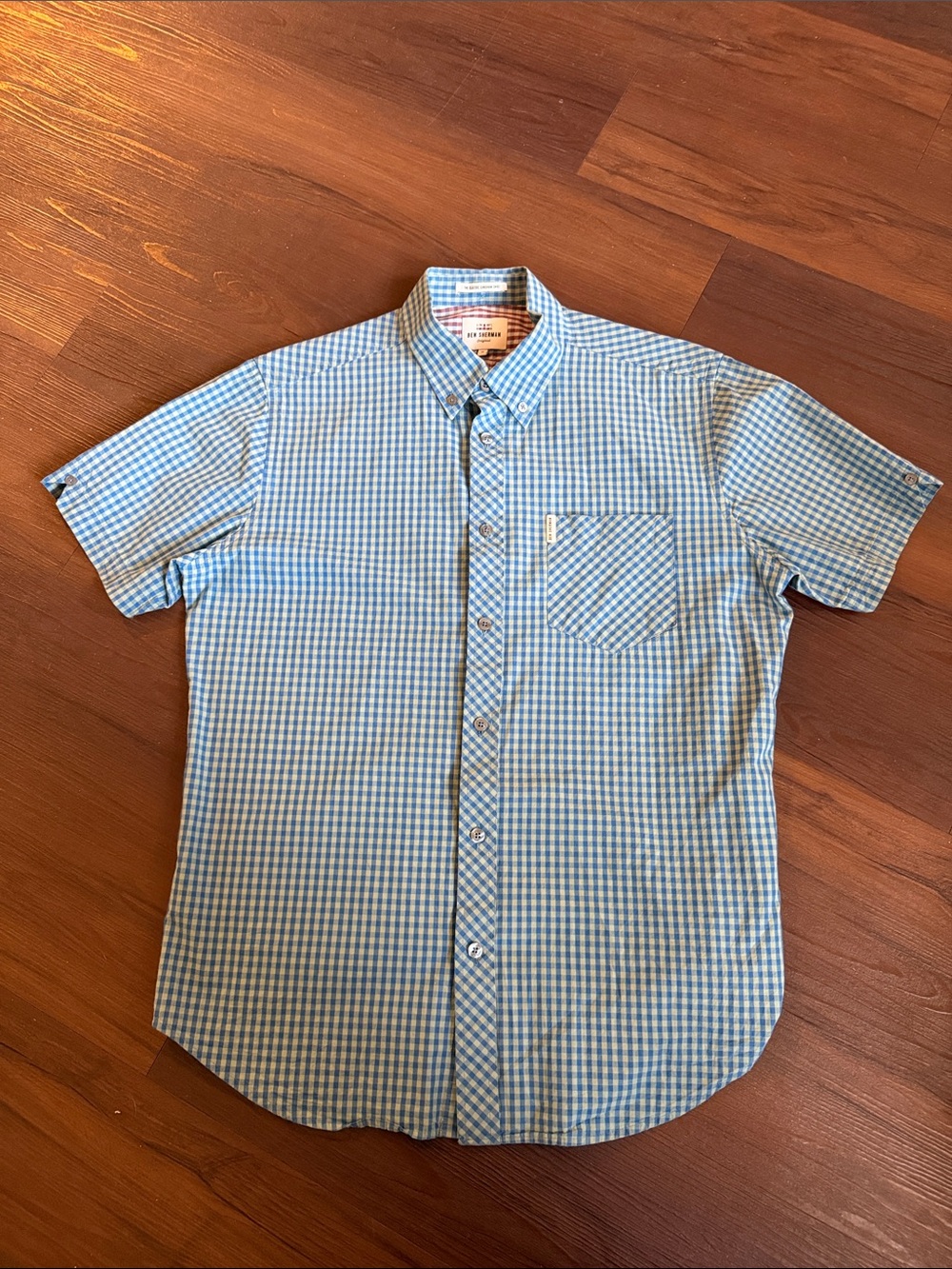 Ben Sherman Light Blue and White Gingham Short-Sleeve Button-Down
